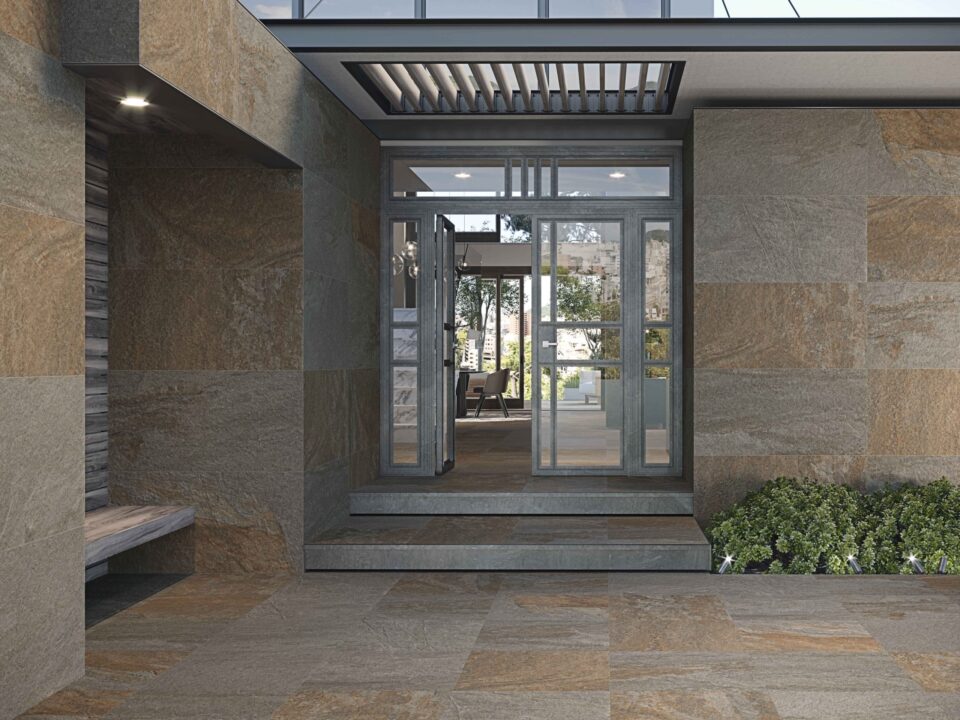 Howen 60x120, porcelánico de suelo con diseño en piedra. Apto para espacios interiores y exteriores. Ideal para embellecer fachadas con su estilo distintivo